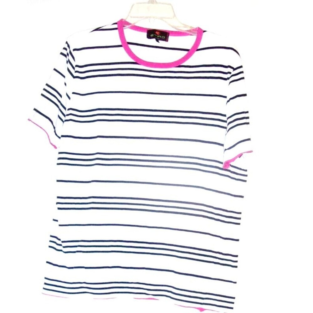 Etro T-Shirt  Pink Ringer Neckline Black White Stripes Sz. XXL Italy  Women